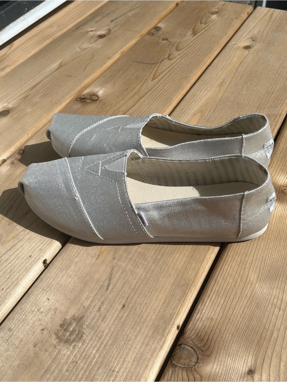 Toms Silver Metallic Slip-On Flats